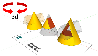 Geometry; Solids with curved surfaces; Cone, trihedral; Solid - intersection with solid